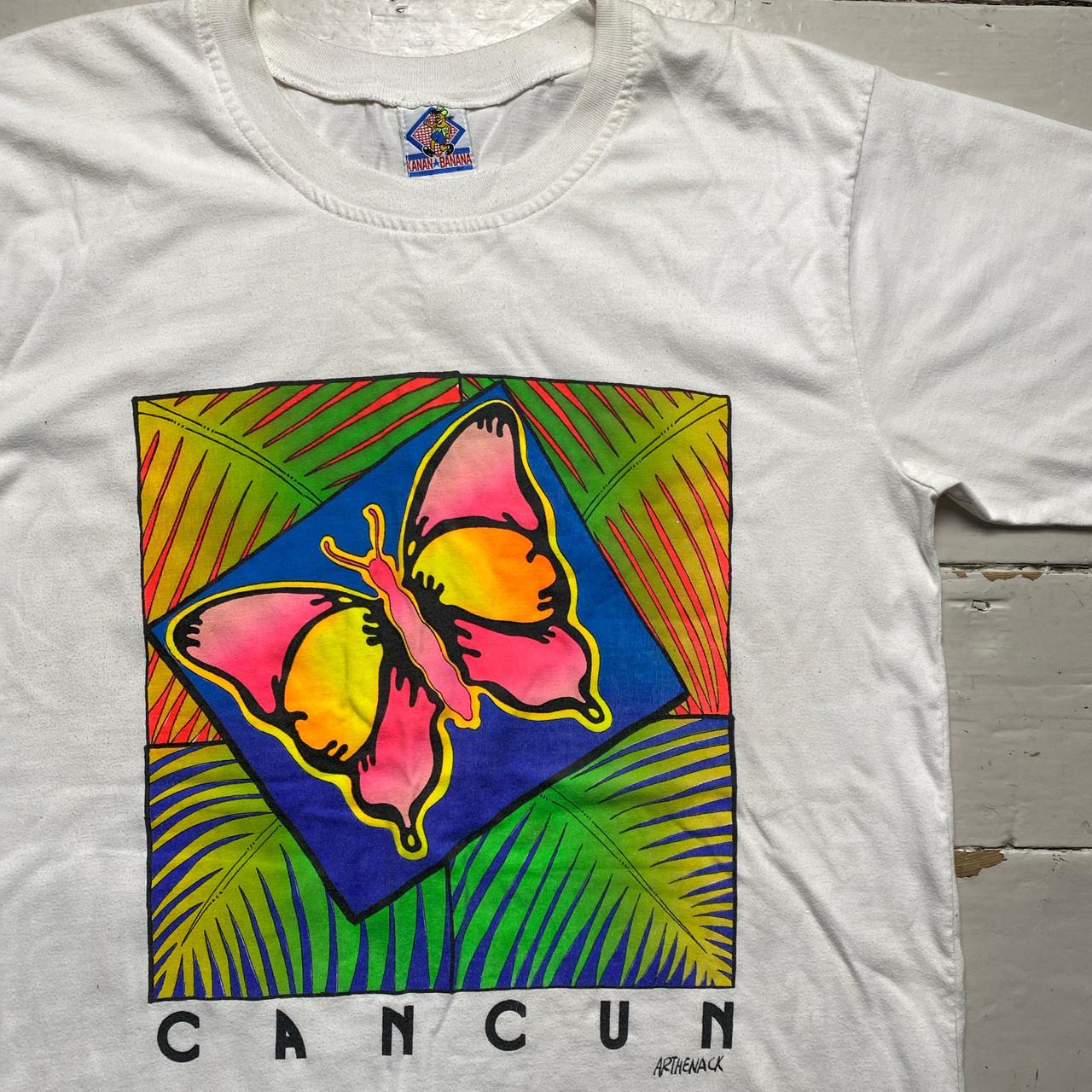 Cancun Vintage 90’s White Butterfly Multi Colour T Shirt