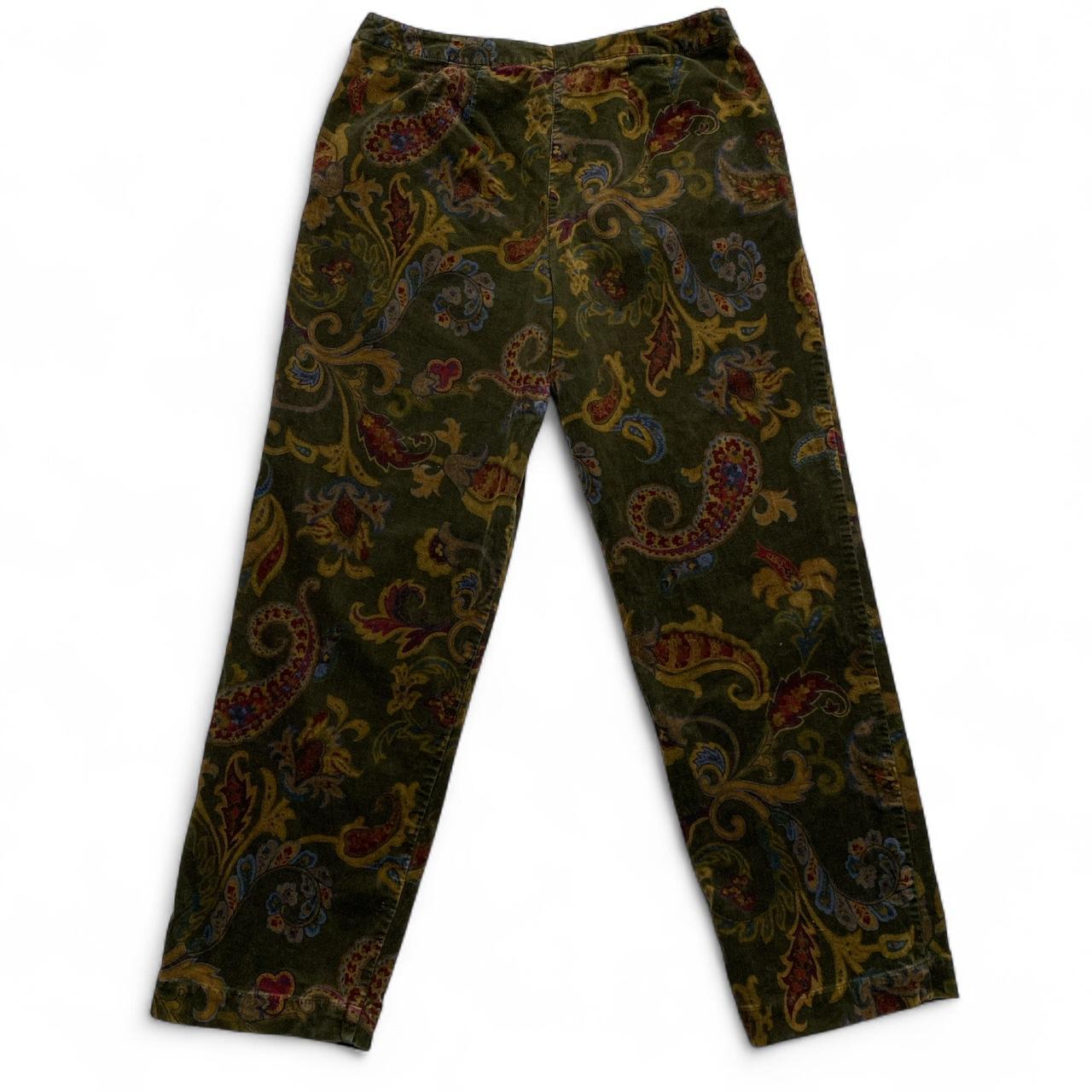 Talbots Vintage 90โs Carpet Brushed Velour Floral Print Womens Trousers (32W)