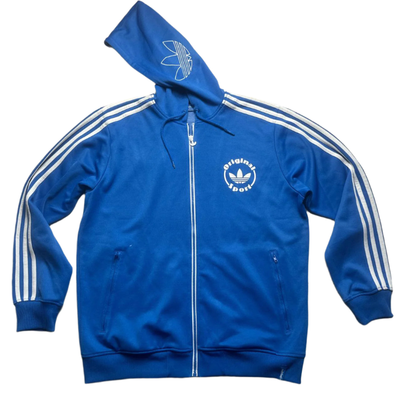 Adidas Blue and White Tracksuit Hoodie Jacket (L)