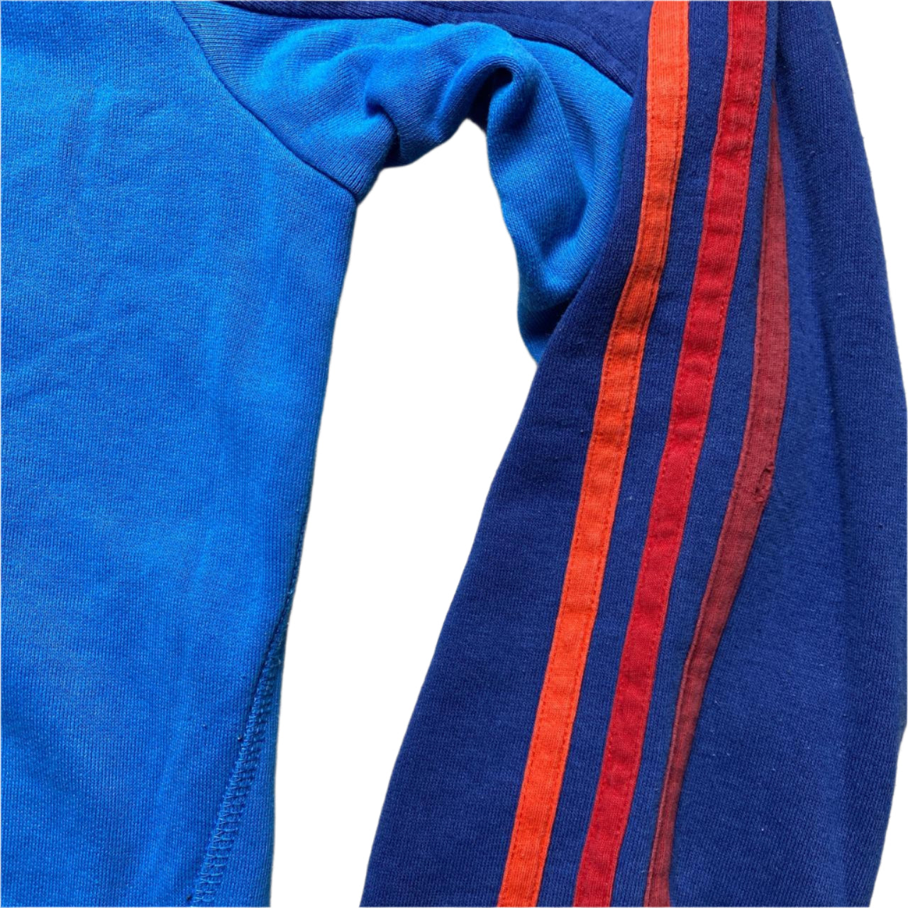 Adidas Performance Essentials Blue Two Tone Orange Red Stripes Hoodie (M)