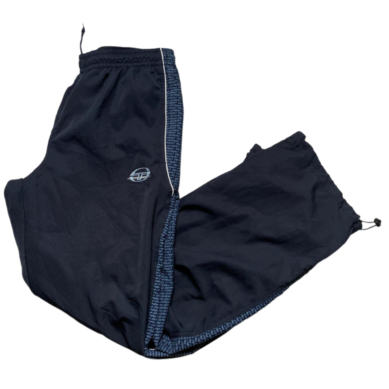 Sergio Tacchini Vintage Navy Blue and White Shell Trackpant Baggy Bottoms (L)