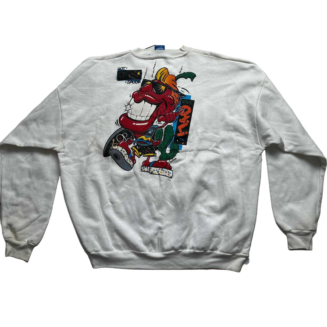 Ocean Pacific Vintage White Senor Chili Surfer Cartoon Jumper (XL)