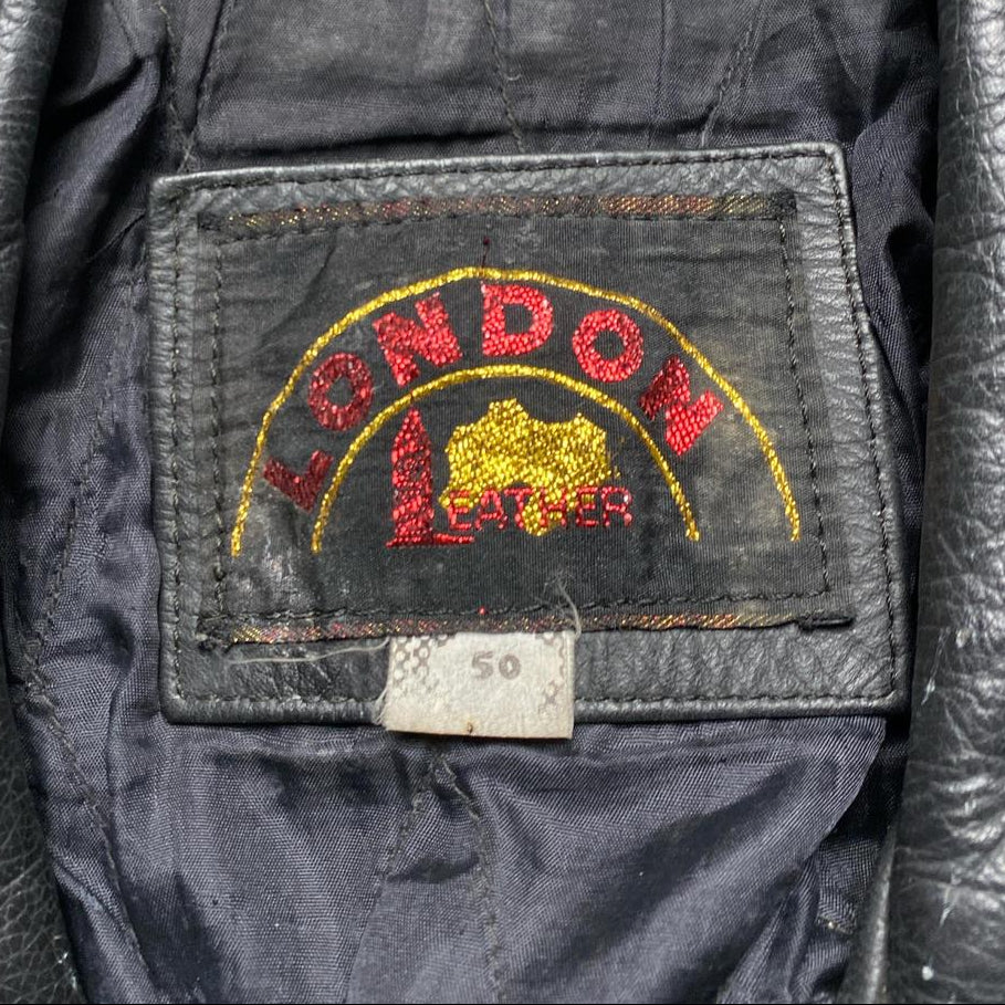 London Leather Vintage Black Biker Motorcycle Jacket (L)