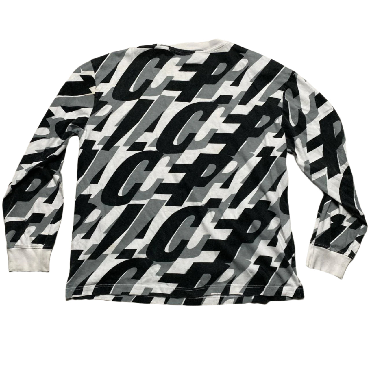 Palace Repeat Spellout Black Grey and White Long Sleeve T Shirt (L)