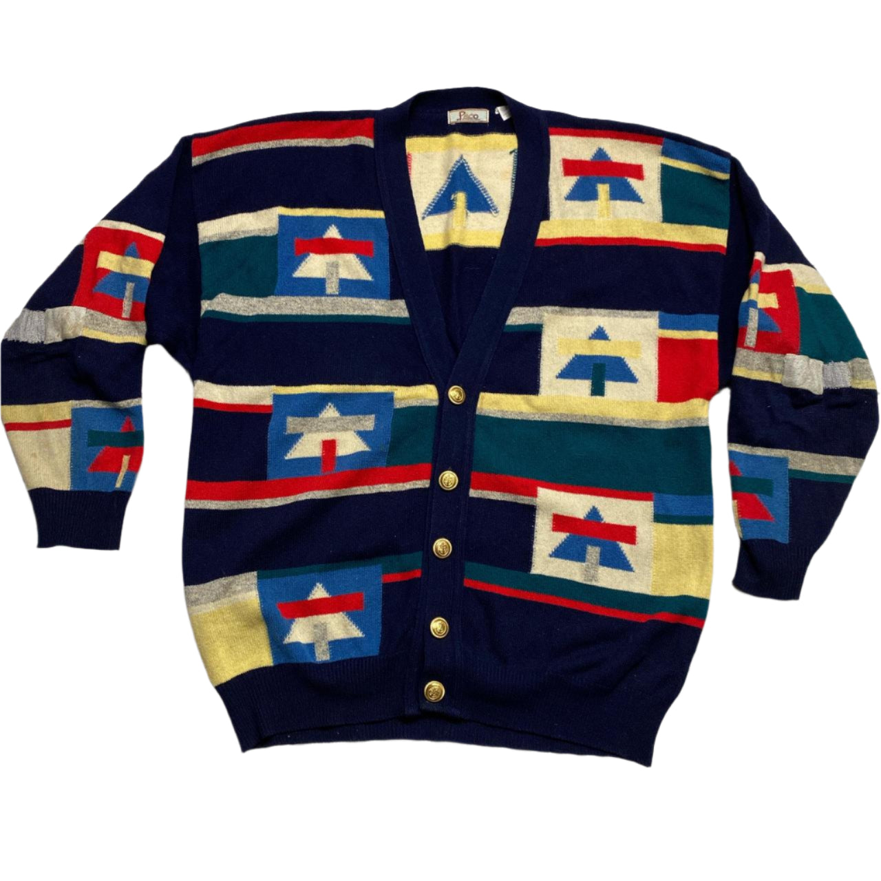 Paco Vintage 90βs Wool Multi Colour Cardigan Jumper (L)