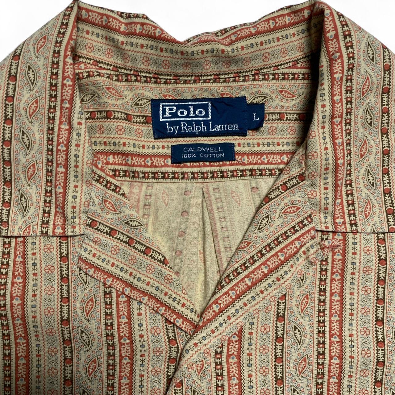 Polo Ralph Lauren Caldwell Tribal Striped Orange and Light Brown Short Sleeve Shirt (L)