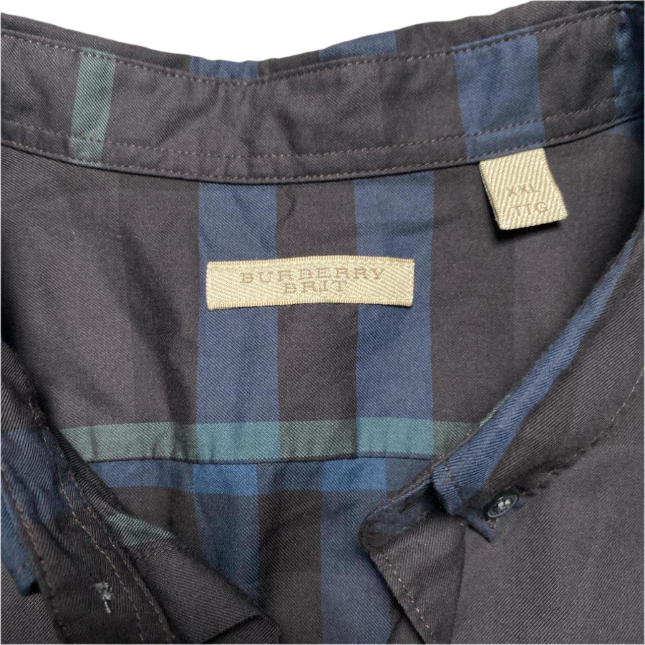 Burberry Brit Nova Check Blue Black and Green Long Sleeve Shirt (2XL)