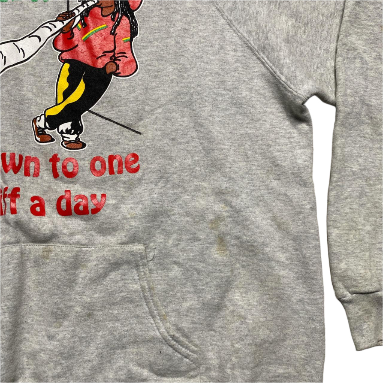 Vintage Screenstars Grey Rasta I Kicked di Habit Down to One Spliff a Day Hoodie (2XL)