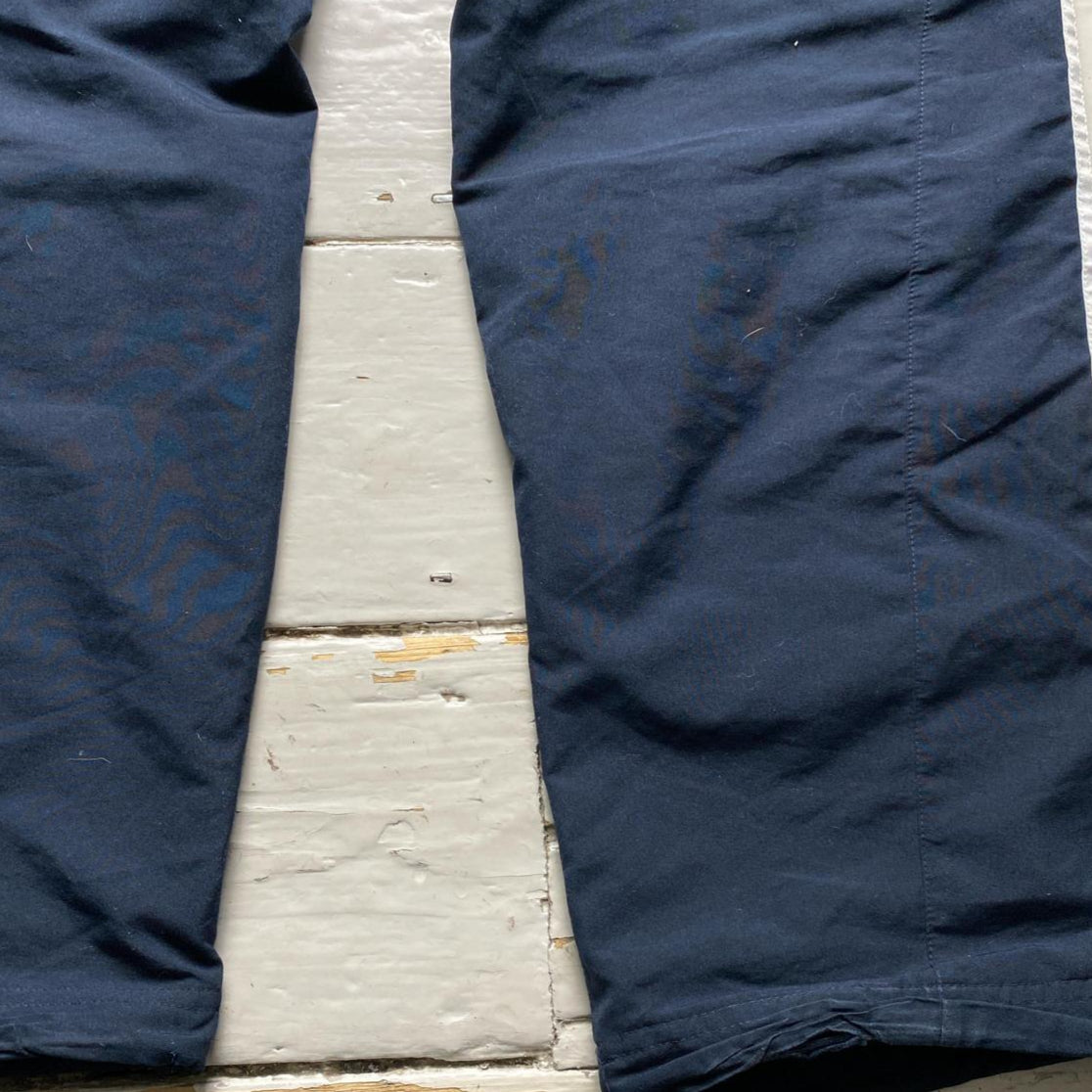 Adidas Navy Blue and White Shell Baggy Trackpant Bottoms (M)