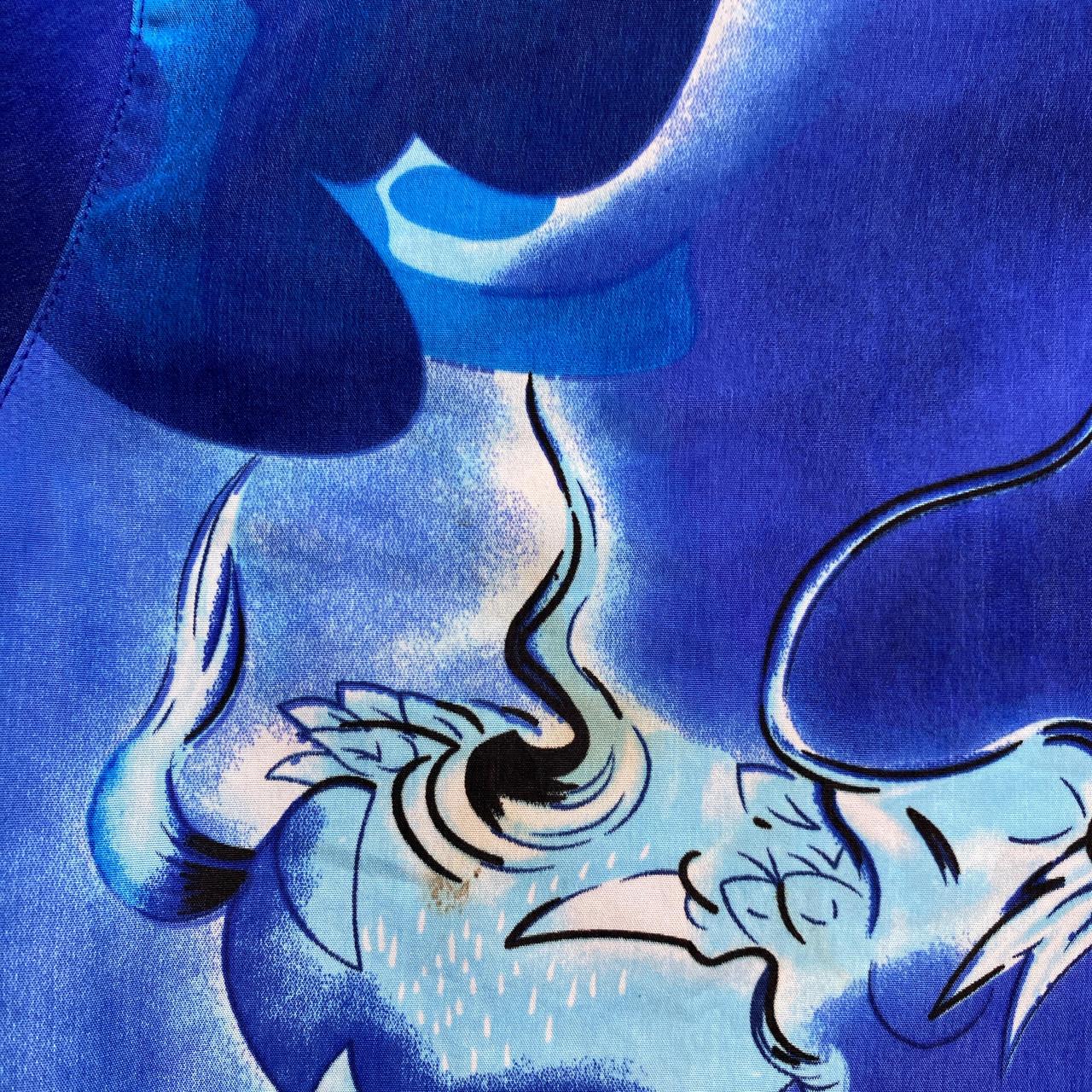 Dragon Y2K Japanese Silk Blue Short Sleeve Shirt (XL)