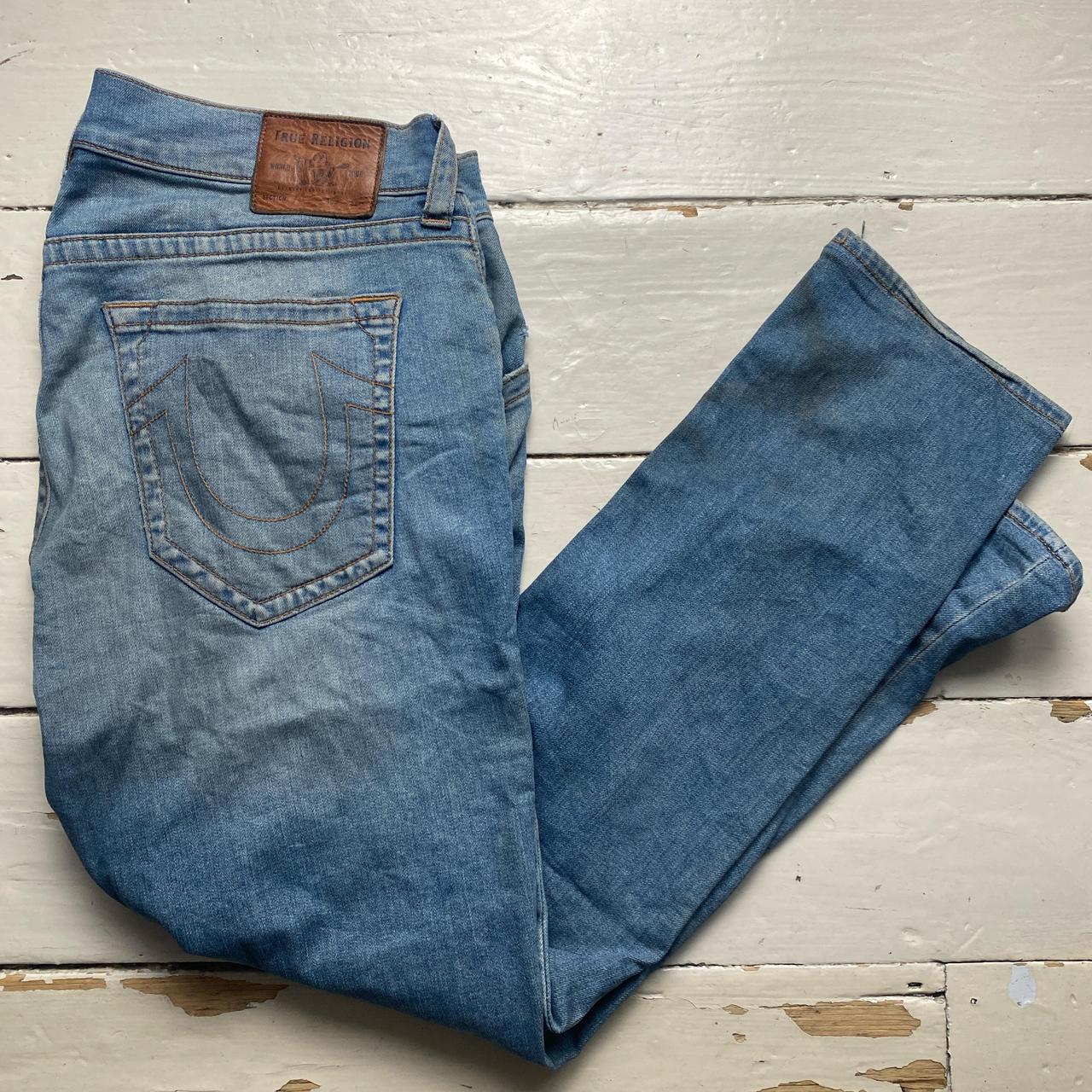 True Religion Geno Blue Stonewash Brown Stitch Jeans