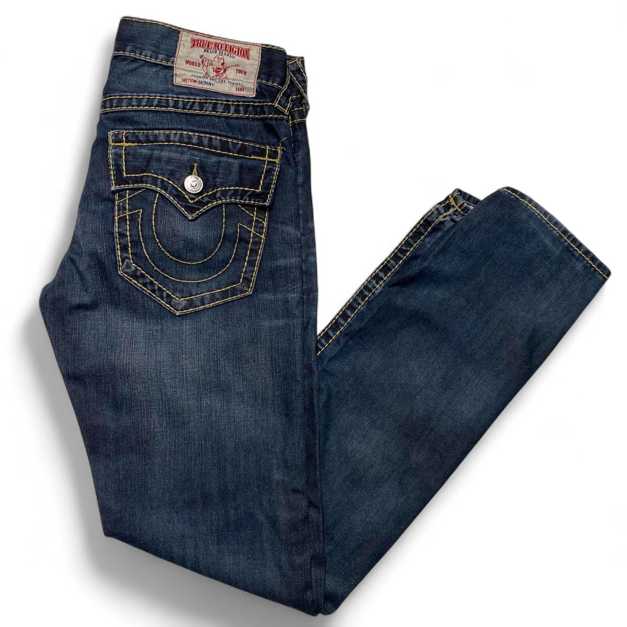 True Religion Skinny Navy and Gold Stitch Jeans (31W)