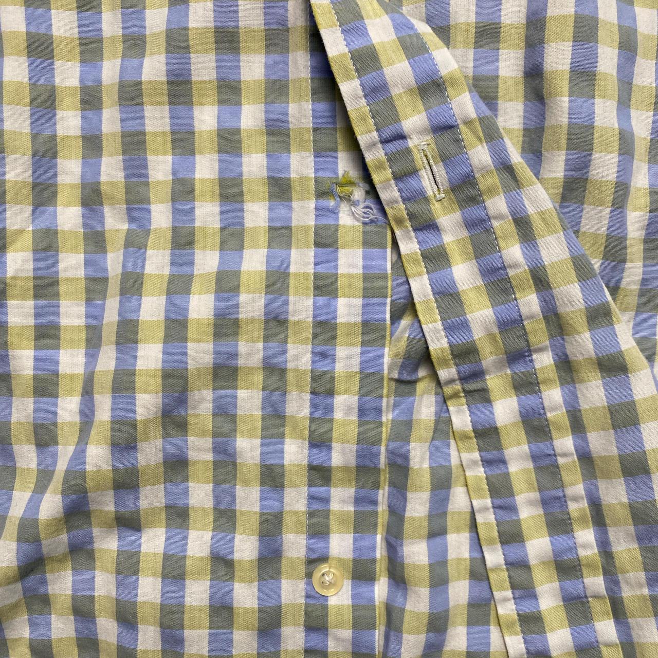 Thomas Burberry Long Sleeve Striped Checked Shirt White Blue and Yellow (L)