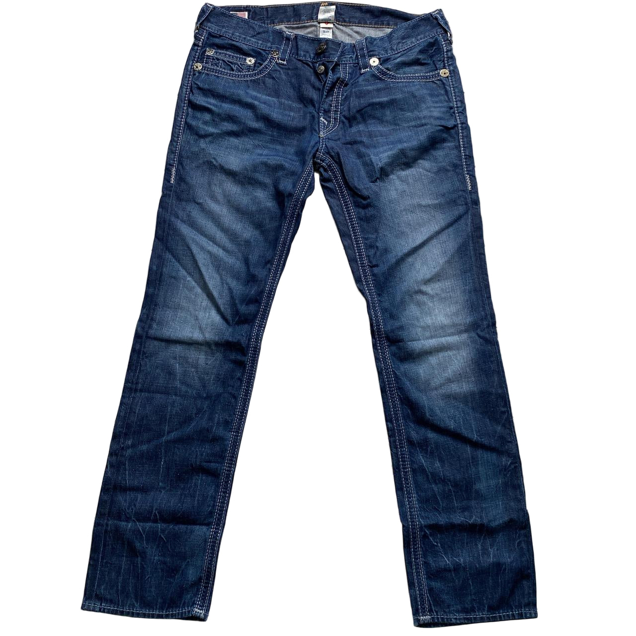 True Religion Rocco Big QT White Stitch Navy Jeans (36W)