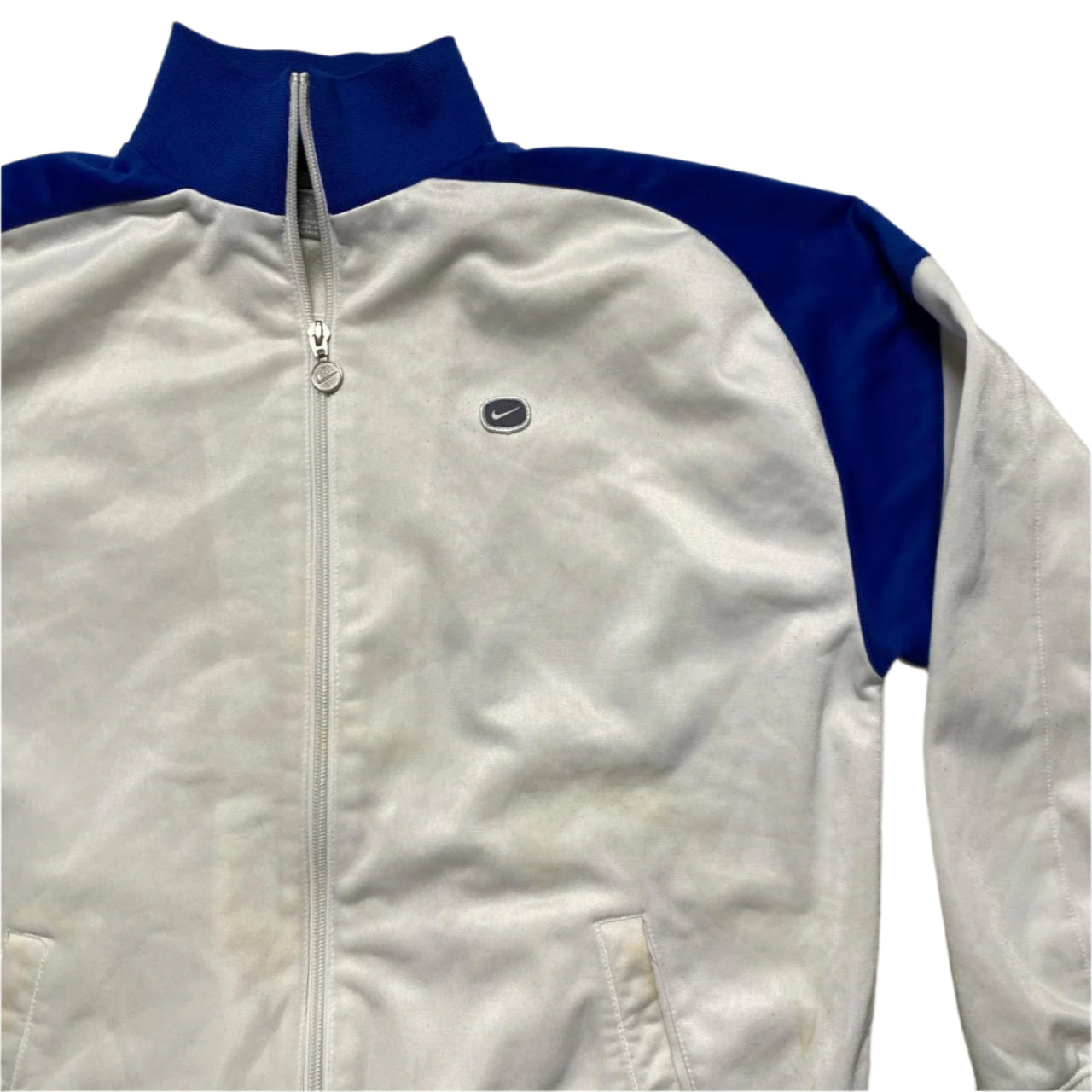 Nike Vintage White and Blue y2k Tracksuit Jacket (XL)