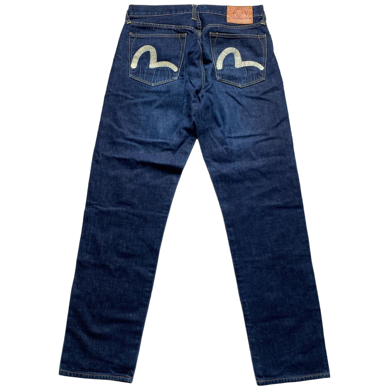Evisu Vintage Navy Baggy Cream Daicock Swoosh Jeans (34W)