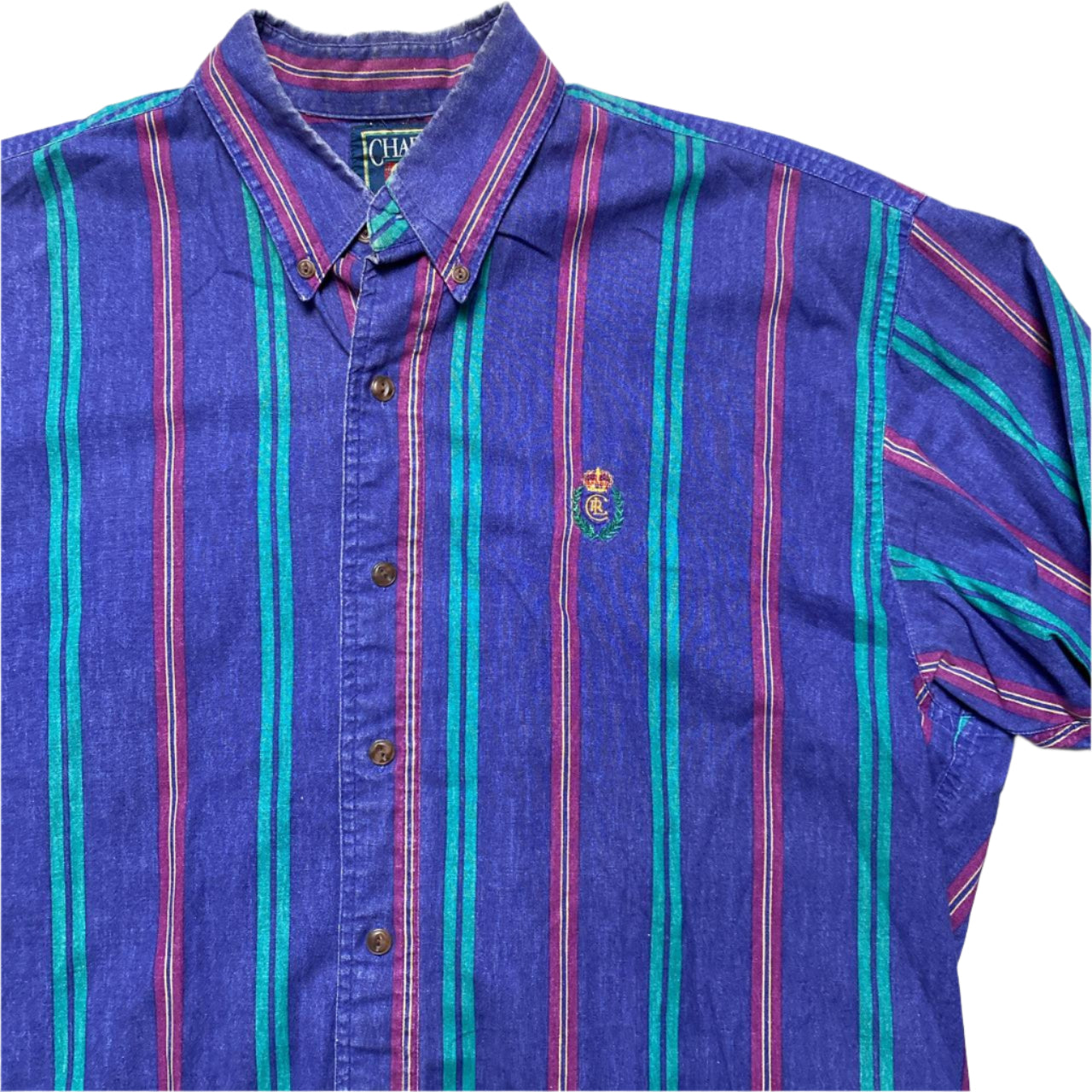 Chaps Vintage 90’s Purple and Green Striped Long Sleeve Shirt (L)