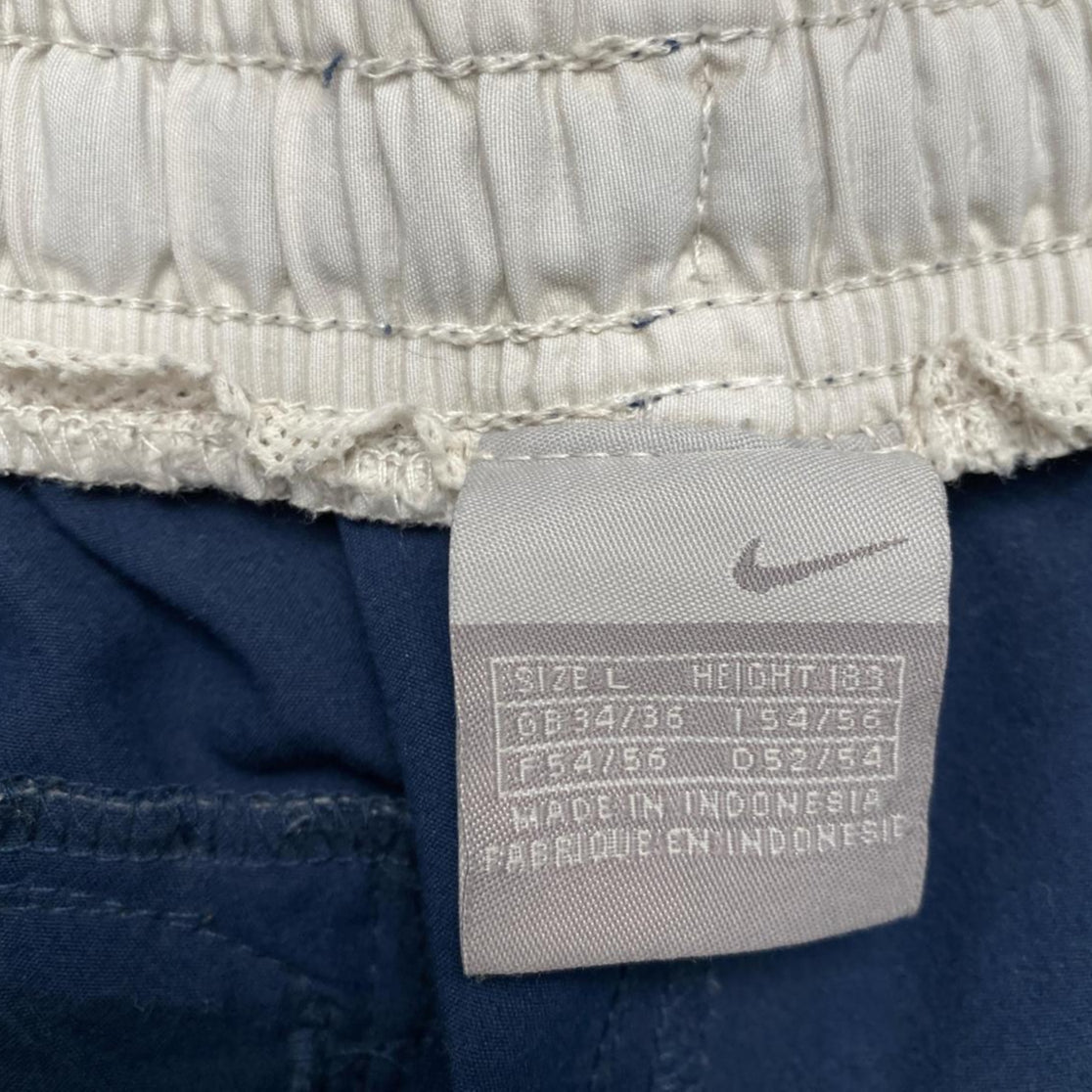 Nike Vintage y2k Navy and White Swoosh Shell Baggy Trackpant Shorts (L)