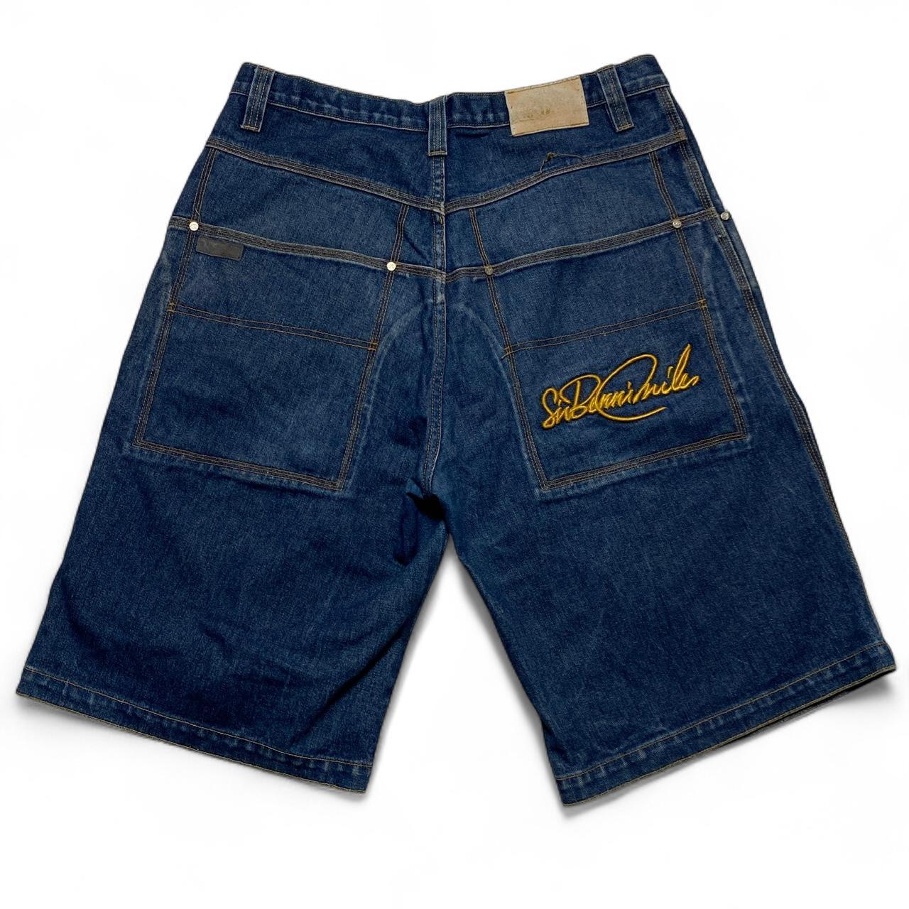 Sir Benni Miles Y2K 90’s Baggy Embroidered Navy and Yellow Jorts Jean Shorts (36W)
