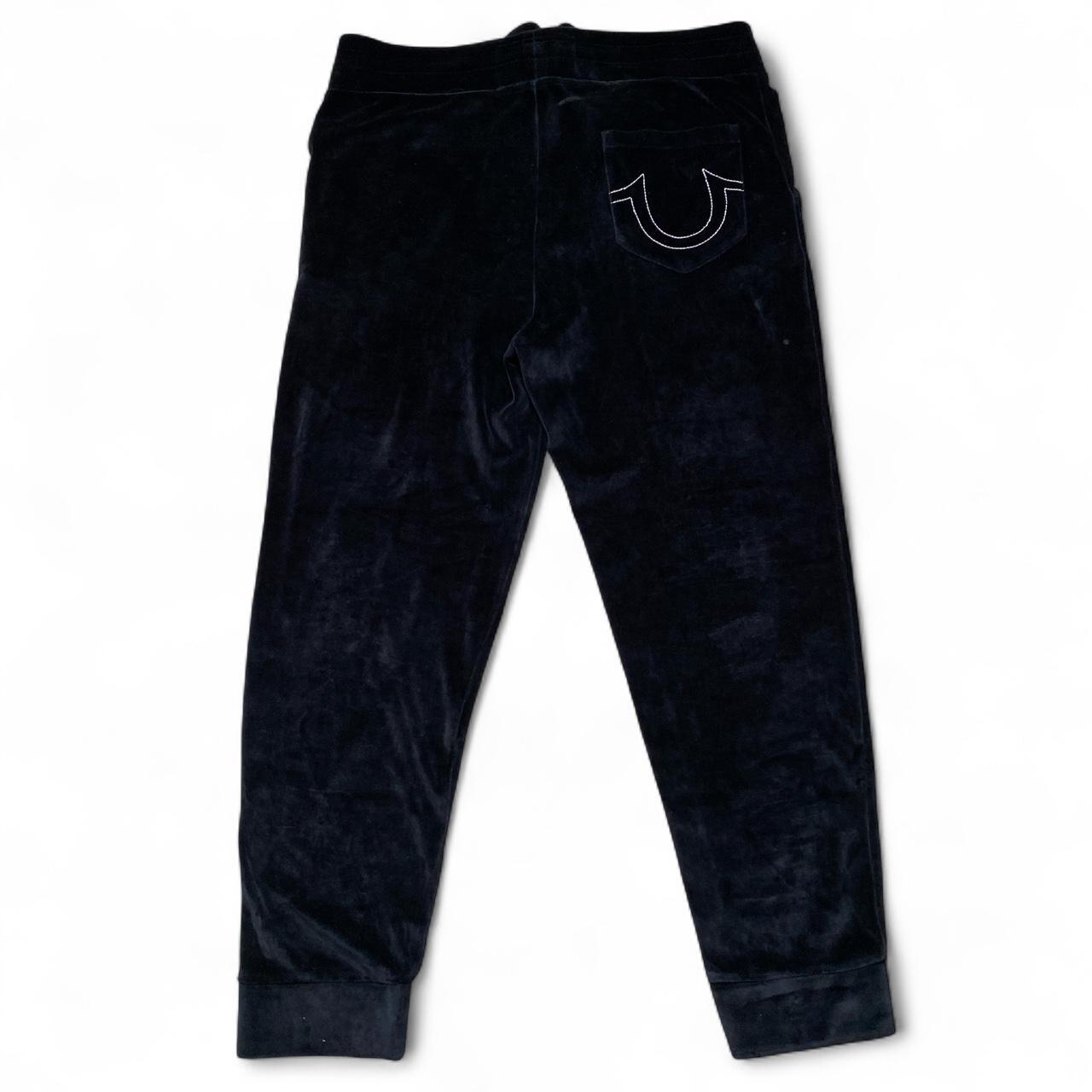 True Religion Black Velour Gold and White Stitch Baggy Joggers