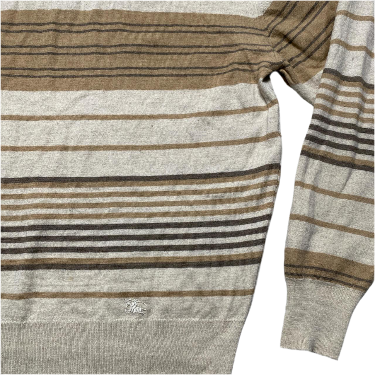 Burberry Burberrys Vintage 90’s Merino Wool Striped Cream and Brown Jumper (L)