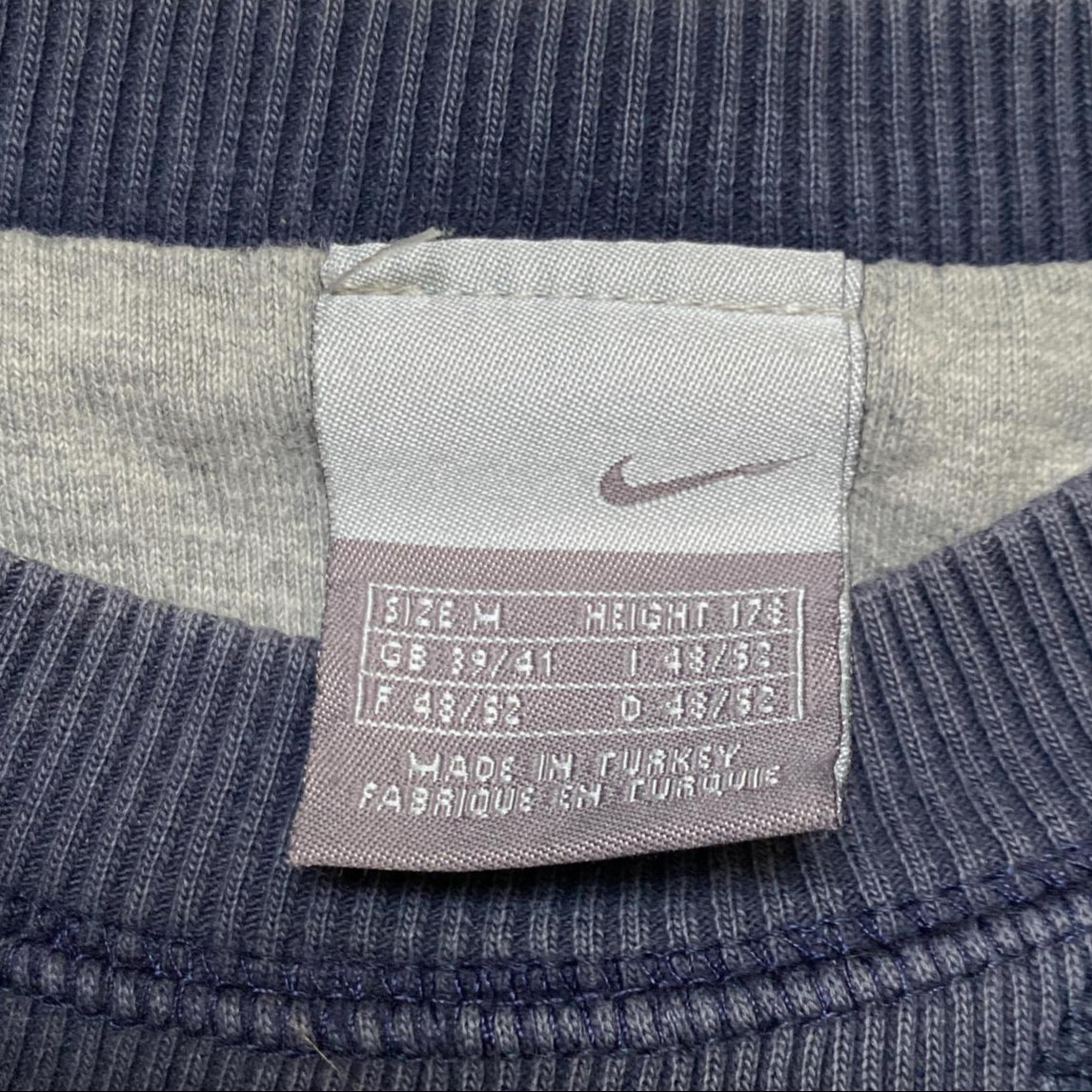 Nike Navy and White Swoosh Vintage Jumper (M)