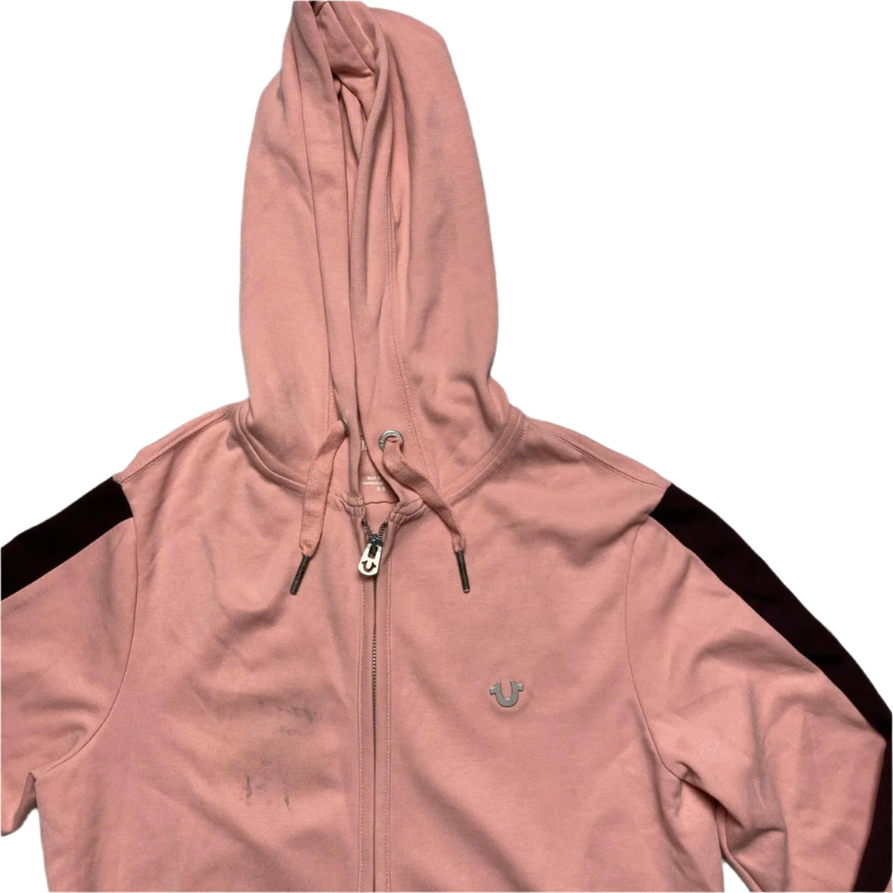 True Religion Pink and Silver Horseshoe Plaque Hoodie (S)