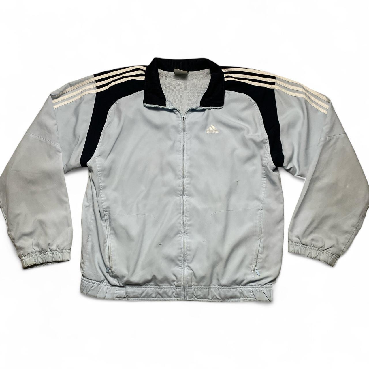 Adidas y2k Vintage Baby Blue Navy and White Nylon Shell Tracksuit Jacket (L)