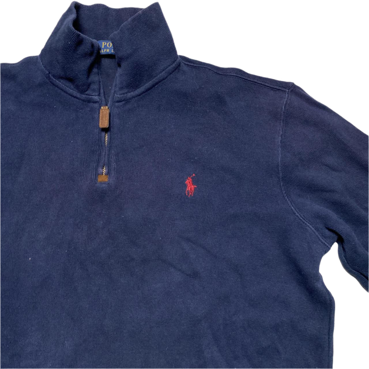 Polo Ralph Lauren Navy and Red Pony Quarter Zip Jumper (M)
