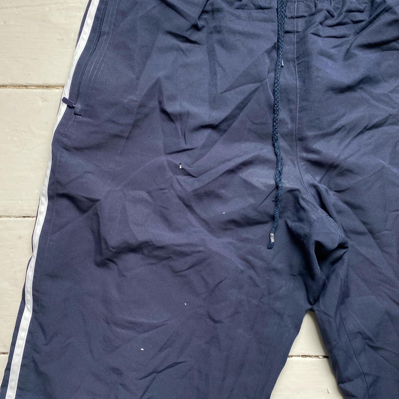 Adidas Navy and White Stripe Shell Baggy Trackpant Bottoms