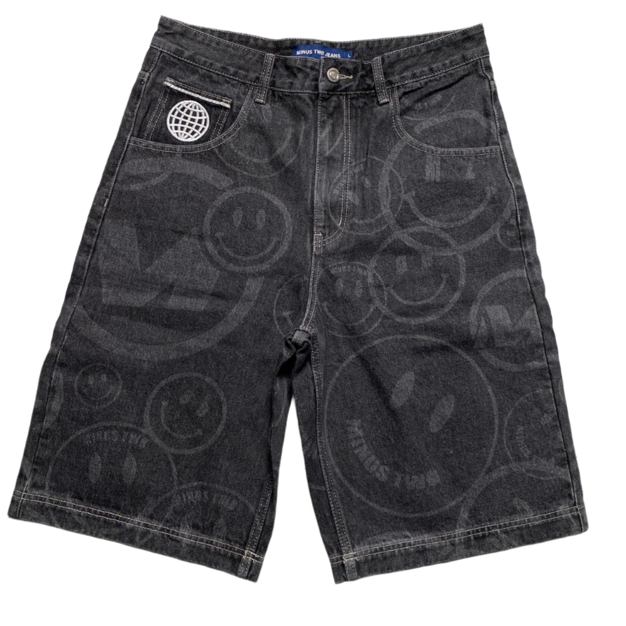 Minus Two Jeans Smiley Face Jorts Jean Shorts Grey (L)