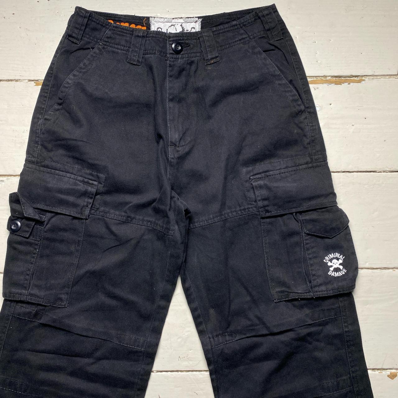 Criminal Damage Skull Black and White Cargo Combat Baggy Trousers