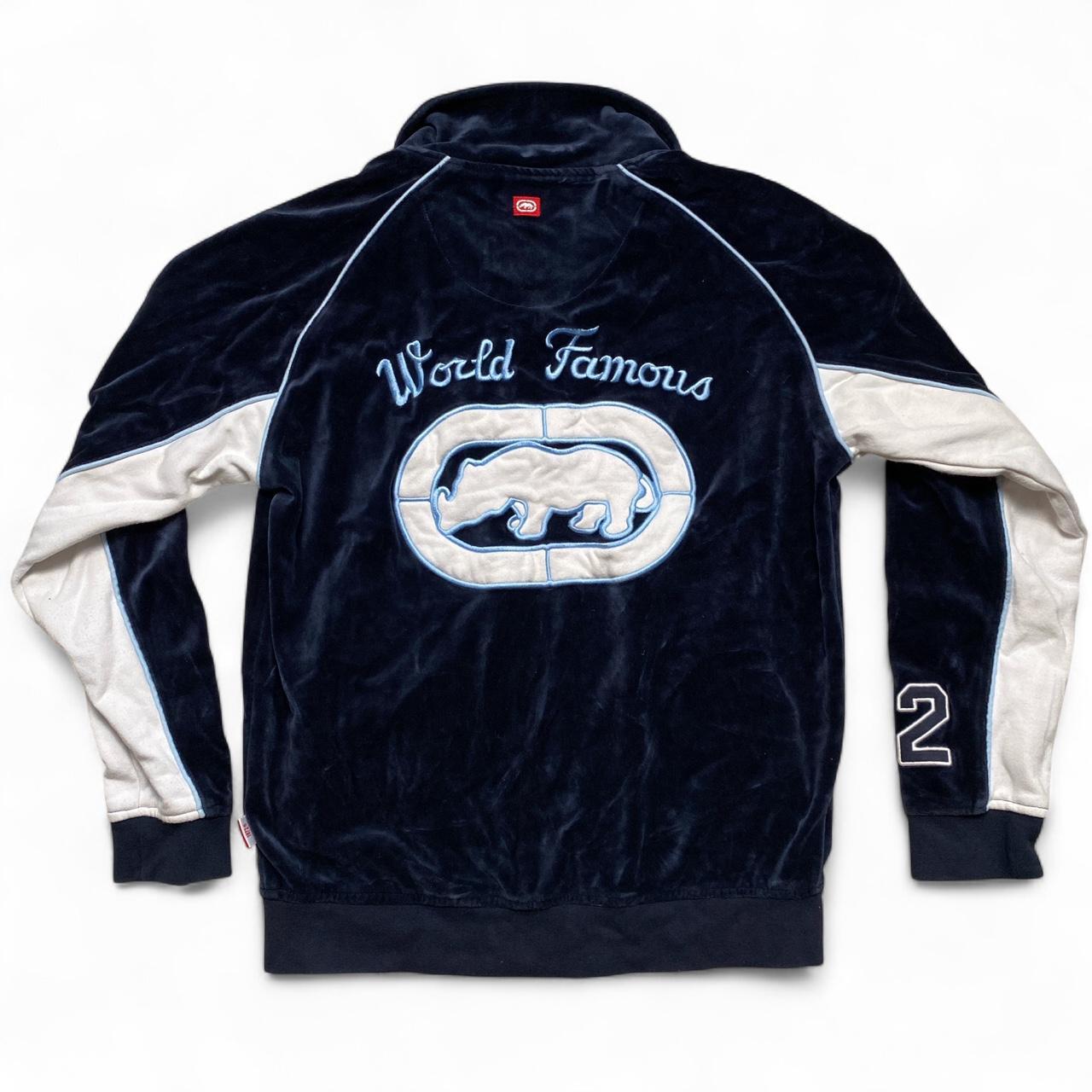 Ecko UNLTD Vintage Velour Navy Baby Blue and White Tracksuit Jacket (M)