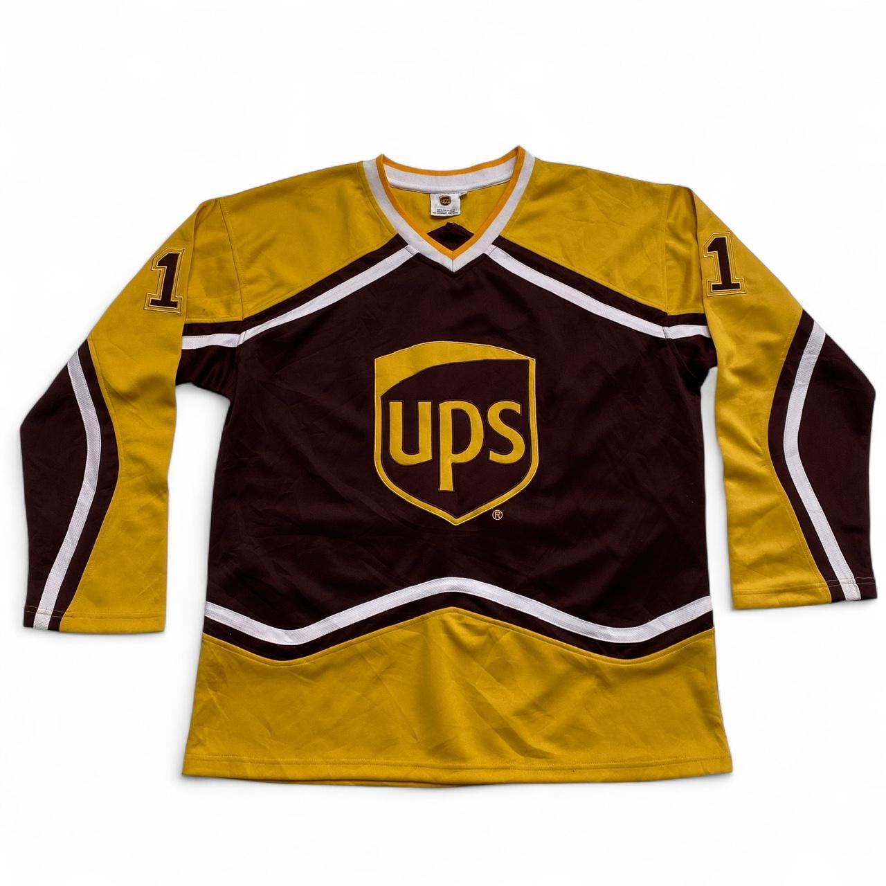 UPS Vintage 90’s Y2K Brown and Yellow Hockey Long Sleeve Jersey (XL)