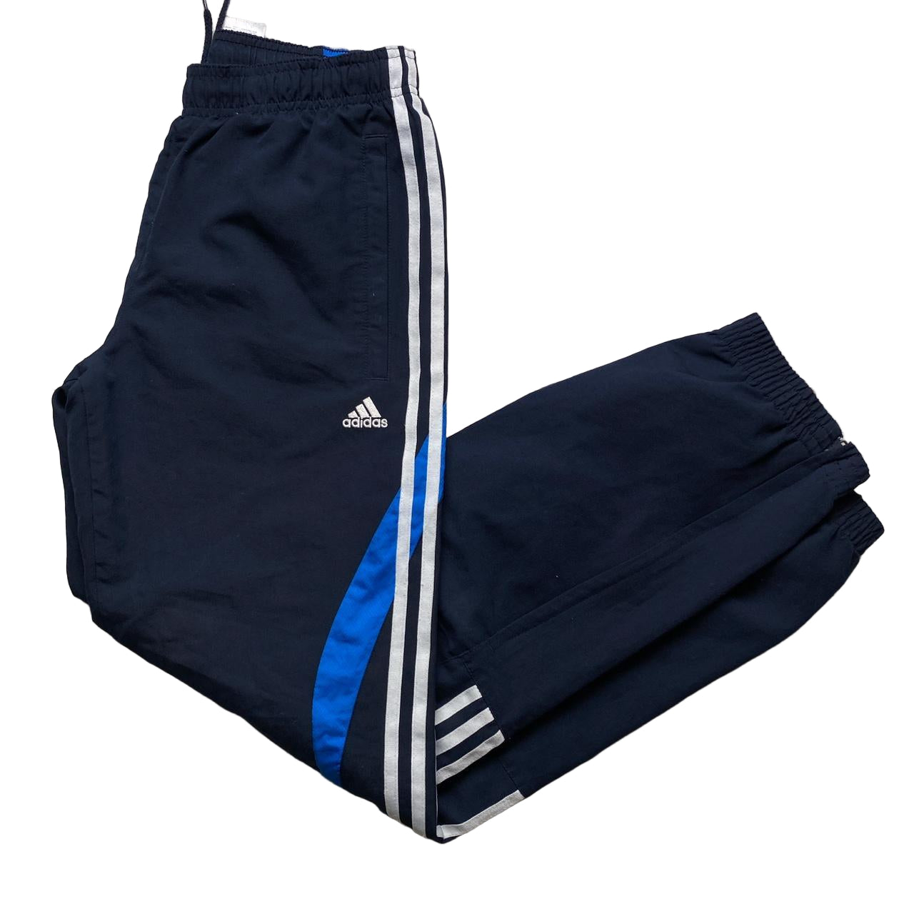 Adidas Navy Blue and White Shell Trackpant Bottoms (S)