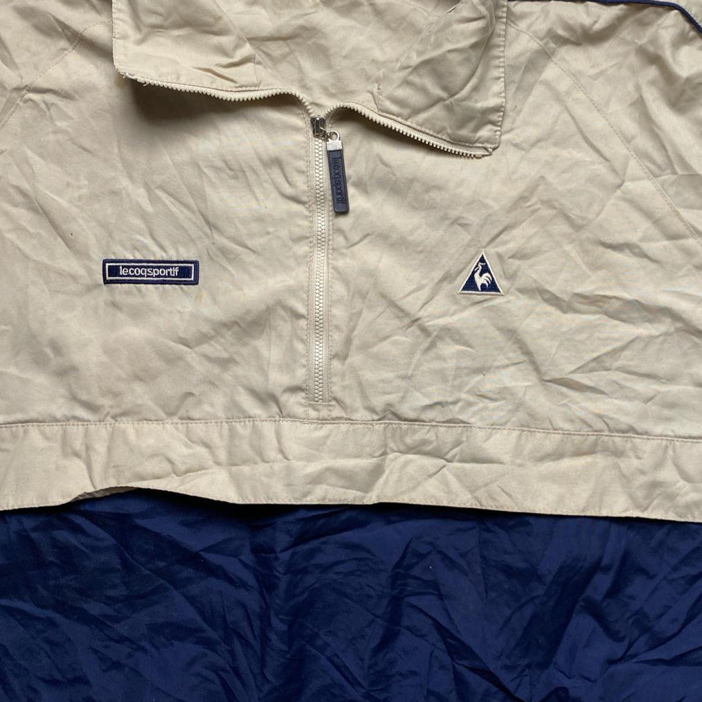 Le Coq Sportif Cream Beige and Navy Quarter Zip Shell Tracksuit Jacket (S)