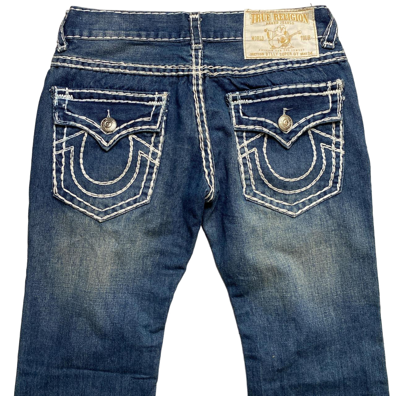 True Religion Billy Super OT Big White Stitch Blue Jeans (34W)