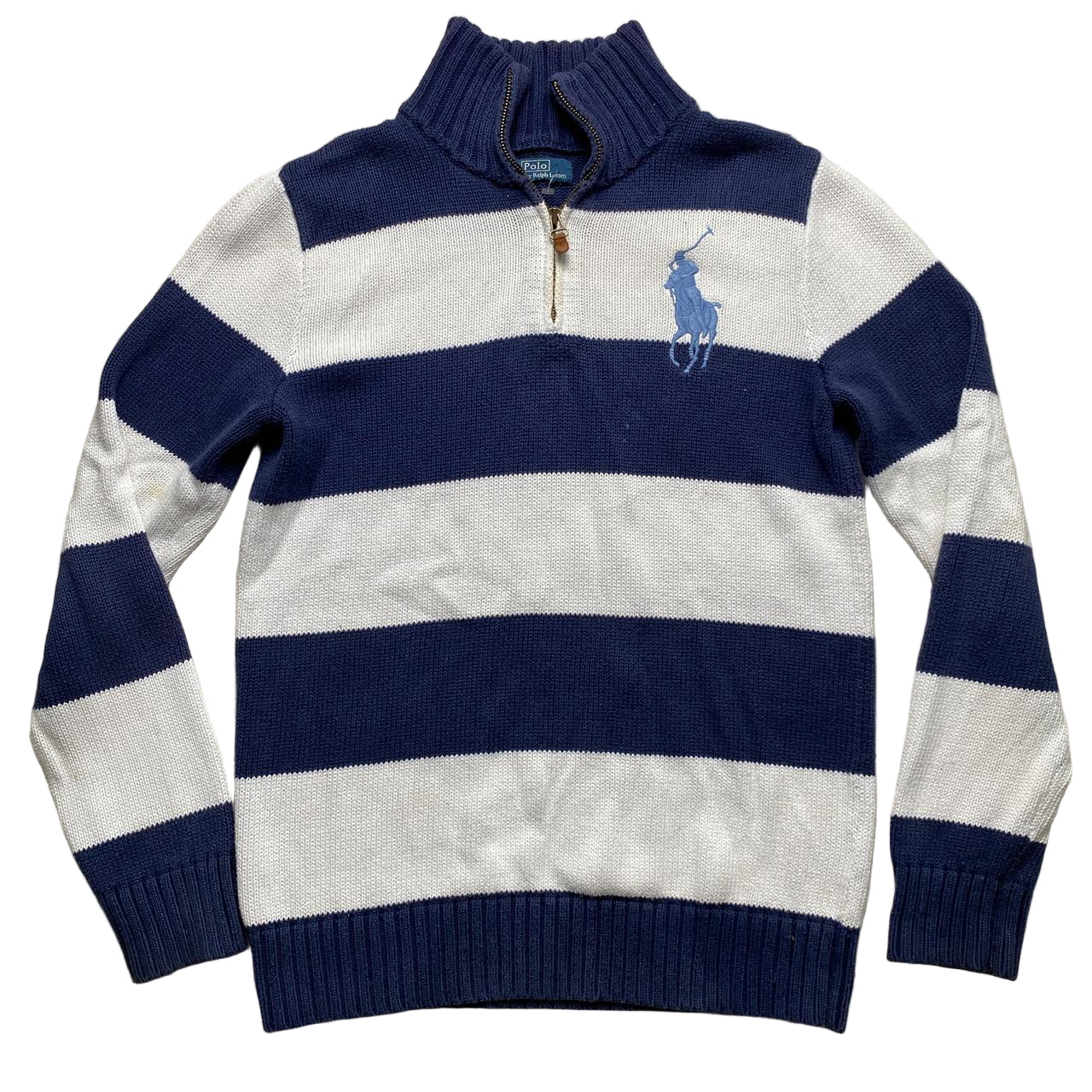 Polo Ralph Lauren Navy and White Stripe Quarter Zip Jumper (S)