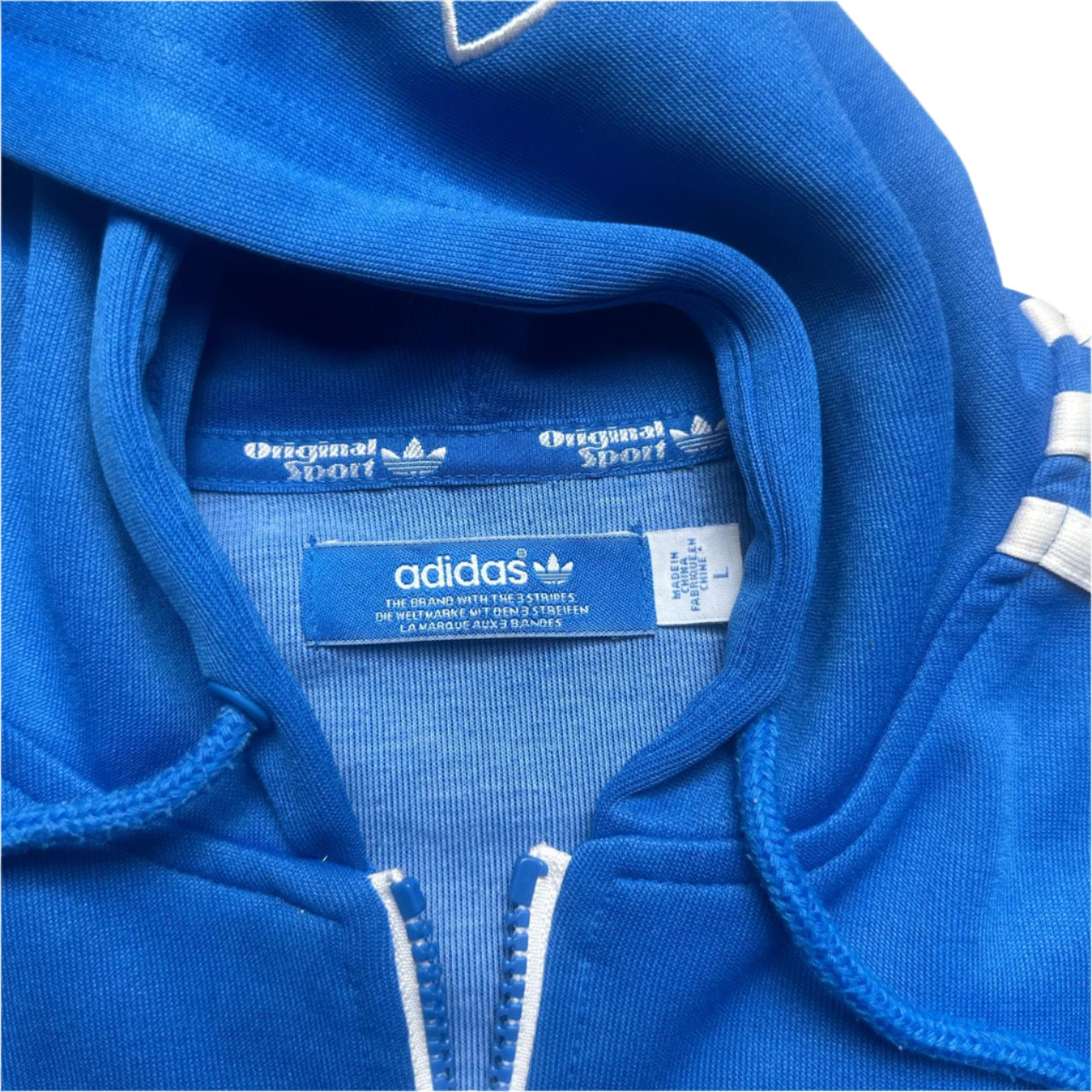 Adidas Blue and White Tracksuit Hoodie Jacket (L)