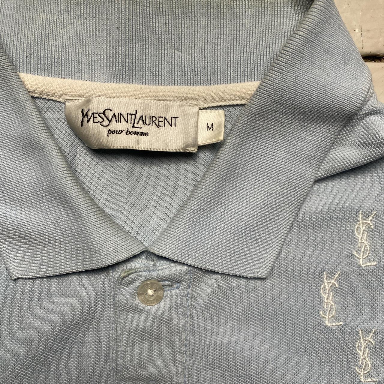 Yves Saint Laurent Vintage Light Blue and White Multi YSL Logo Polo Shirt