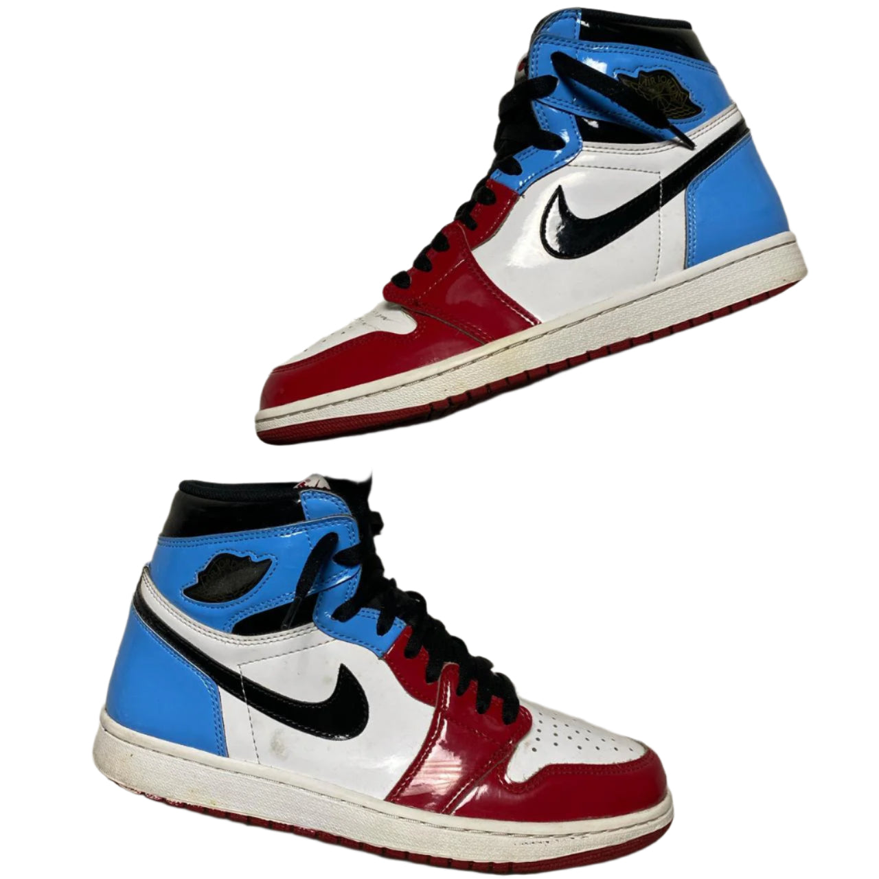 Jordan 1 No Fear Fearless Red Black White and Blue Patent (UK 9)