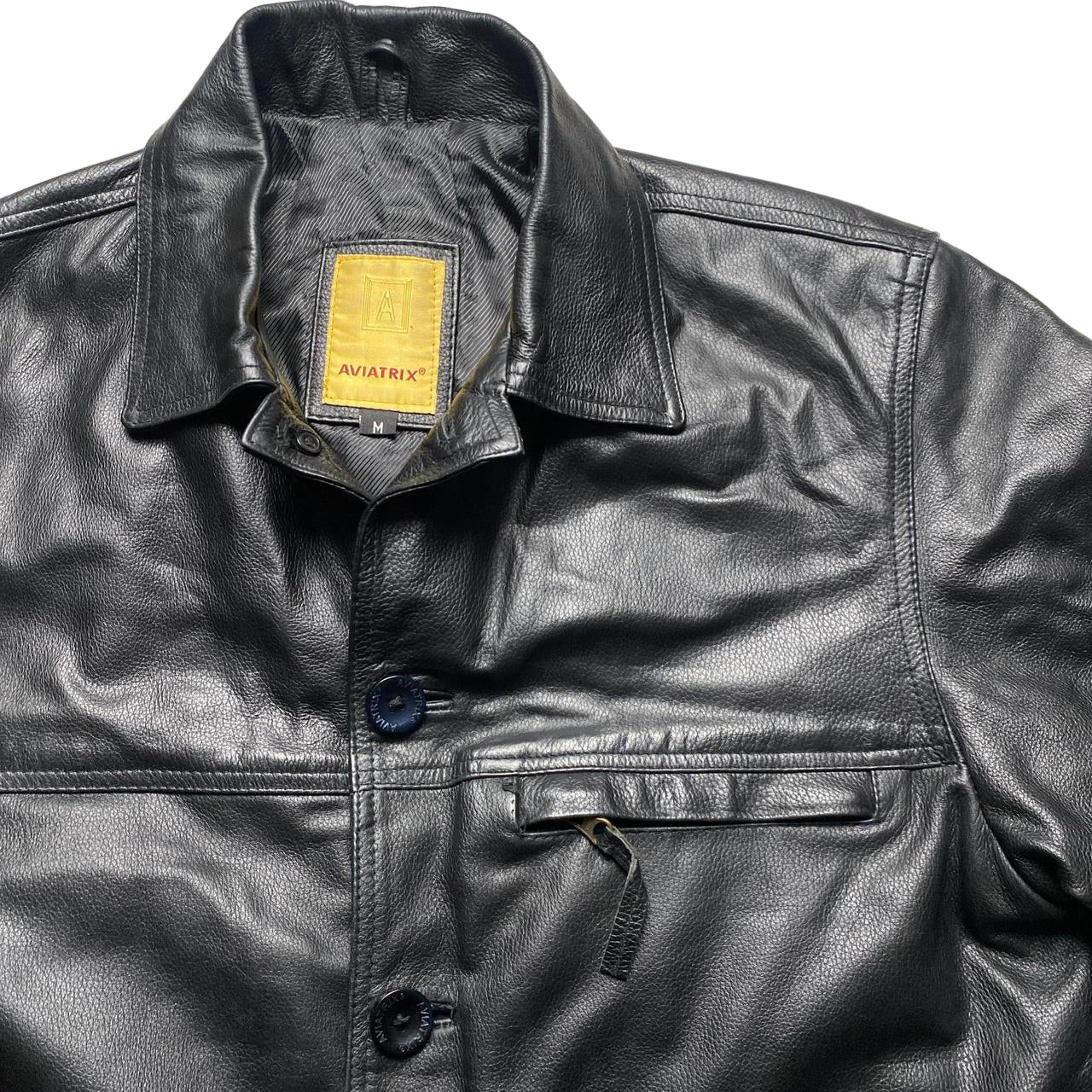 Aviatrix Black Leather Peacoat Jacket (M)