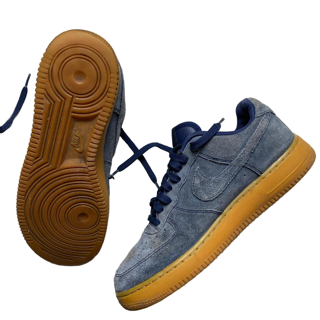Nike Air Force 1 Navy Blue Suede and Gum Sole (UK 9.5)