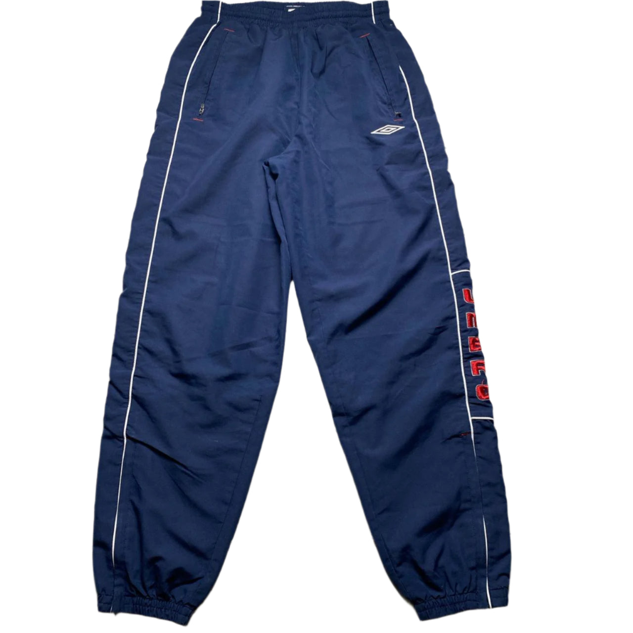 Umbro Vintage Embroidery Spellout Navy White and Red Baggy Trackpant Nylon Shell Bottoms (S)