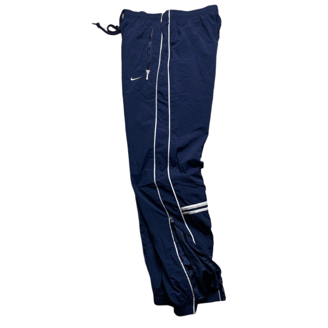 Nike Vintage y2k Swoosh Navy and White Shell Trackpant Bottoms (XS)
