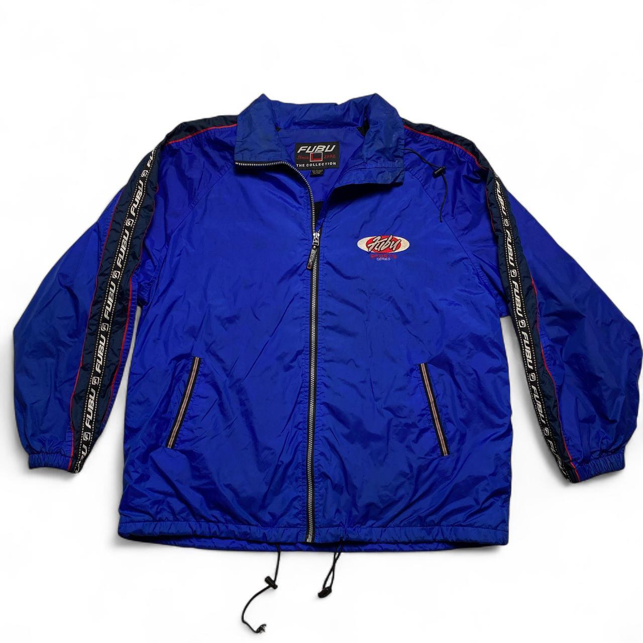 FUBU Sports Vintage 90’s y2k Blue Red and White Windbreaker Jacket (2XL)