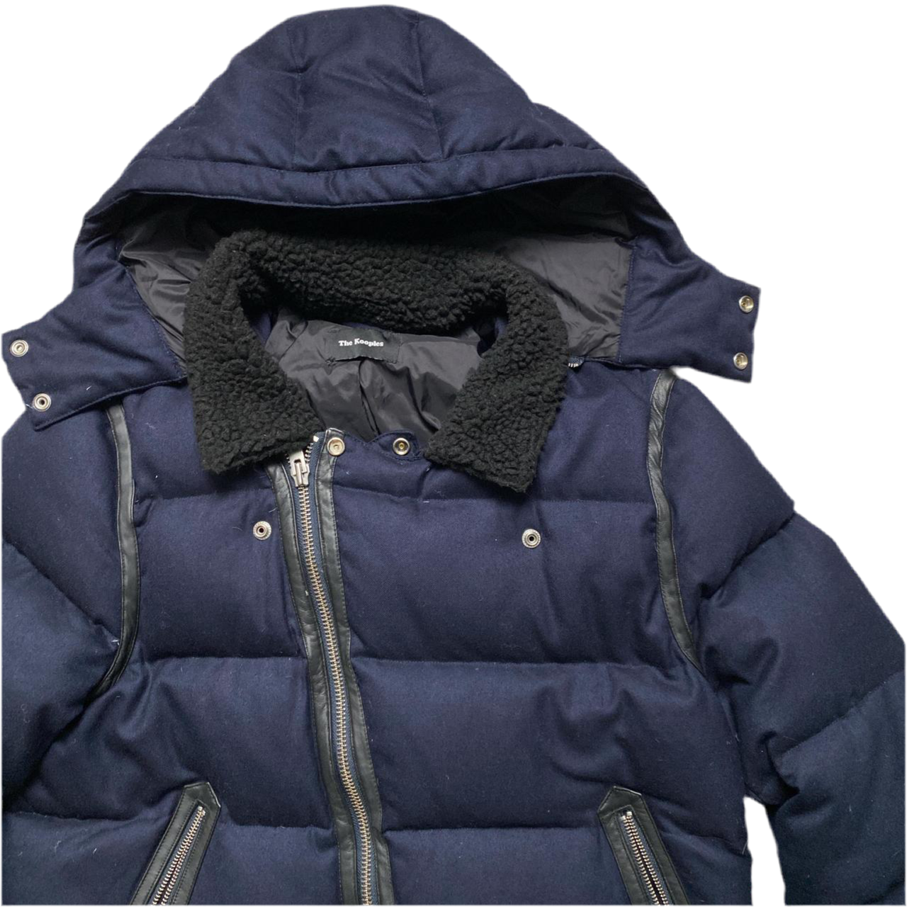 The Kooples Navy Sherpa Trim Black Puffer Coat (XL)