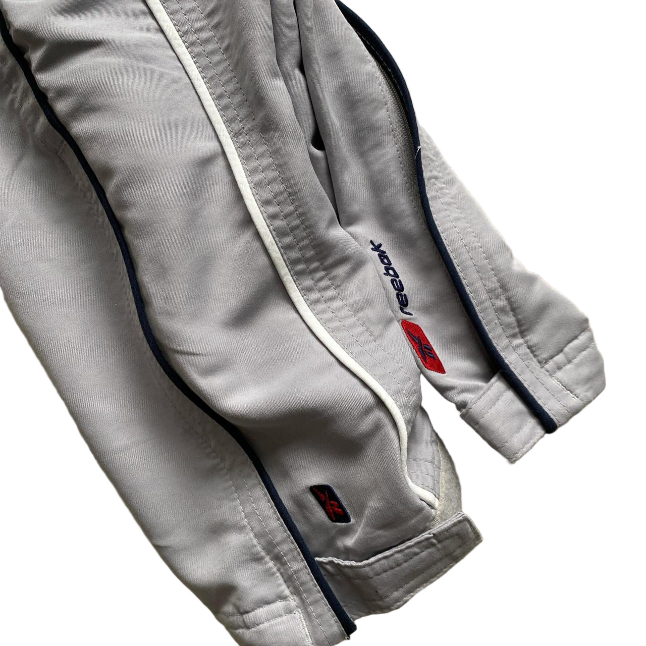 Reebok Vintage Shell Baggy Trackpant Bottoms Silver Navy and White (M)
