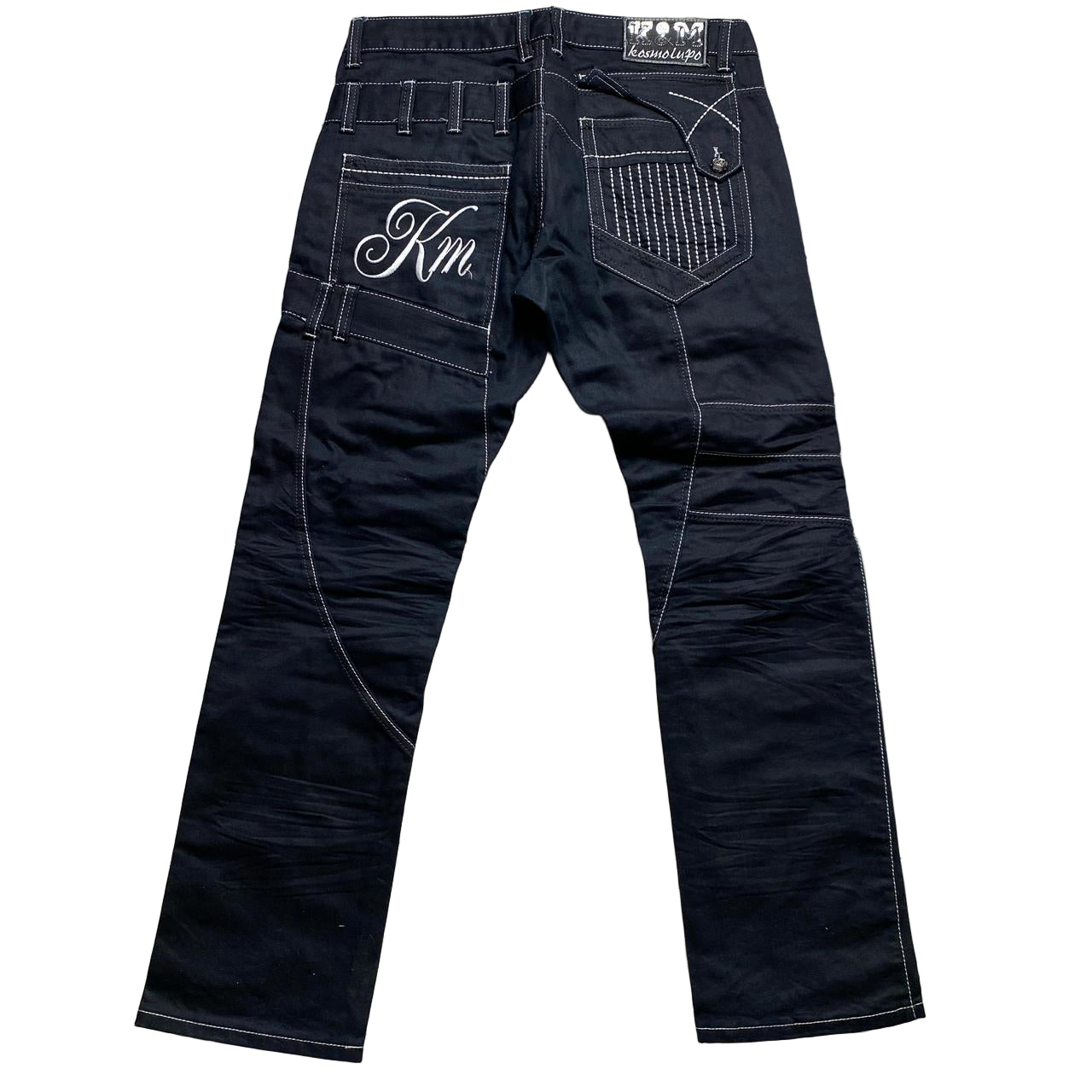 K&M Vintage Kosmolupo White Stitch Embroidery y2k Jeans (34W)