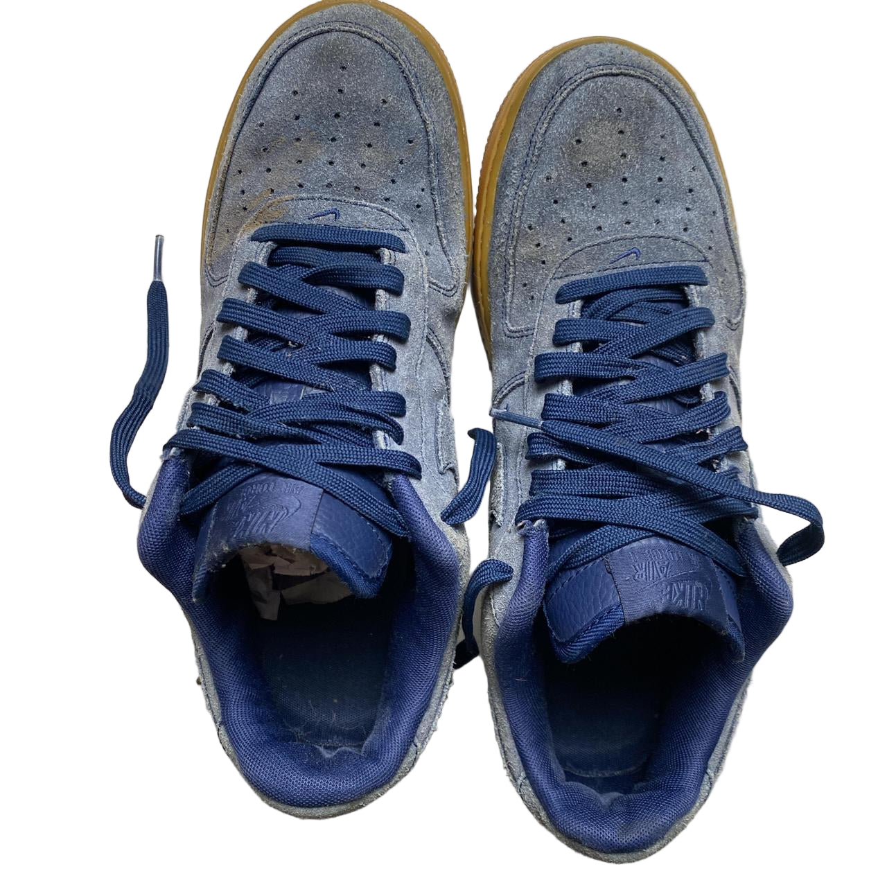 Nike Air Force 1 Navy Blue Suede and Gum Sole (UK 9.5)